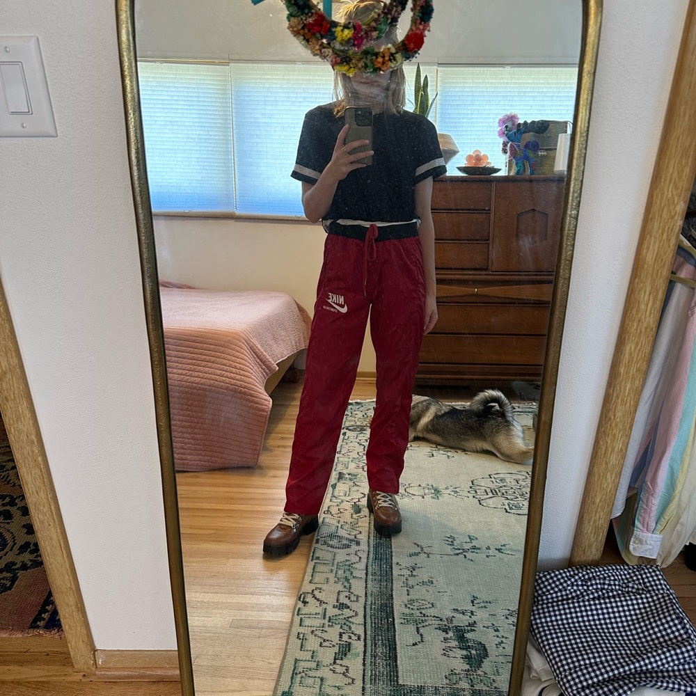 Nike Red Parachute Material High Waisted Pants